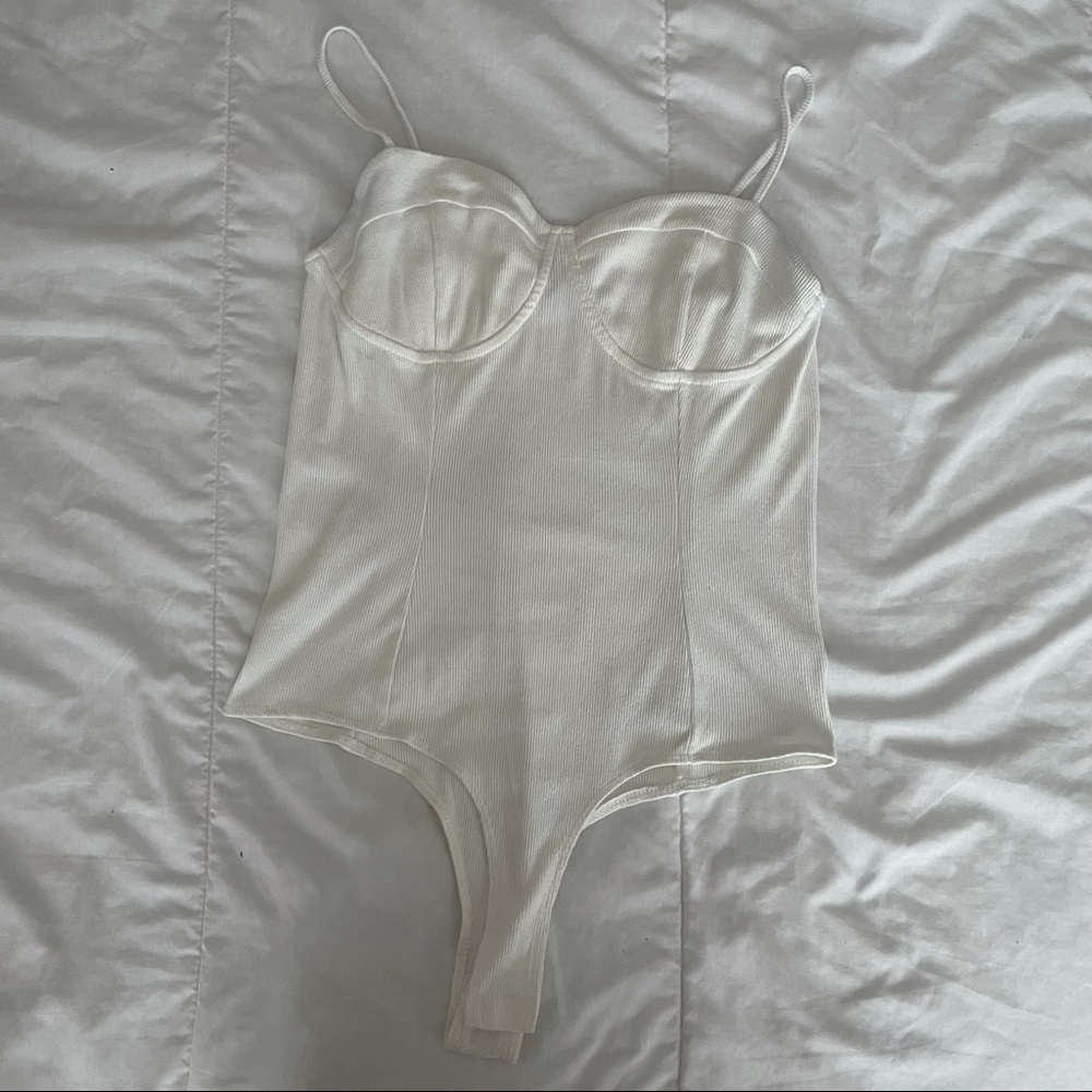 White corduroy bustier bodysuit